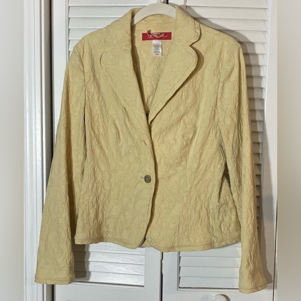 Anne Klein Blazer Jacket Size 4 Cream Color Stretch Cotton Blend